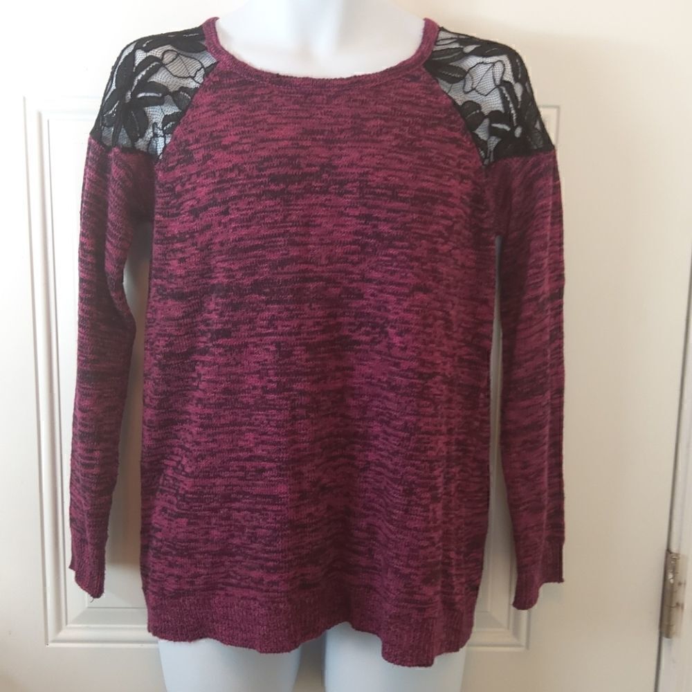 (3/$20) New Directions magenta sweater with lace sleeves